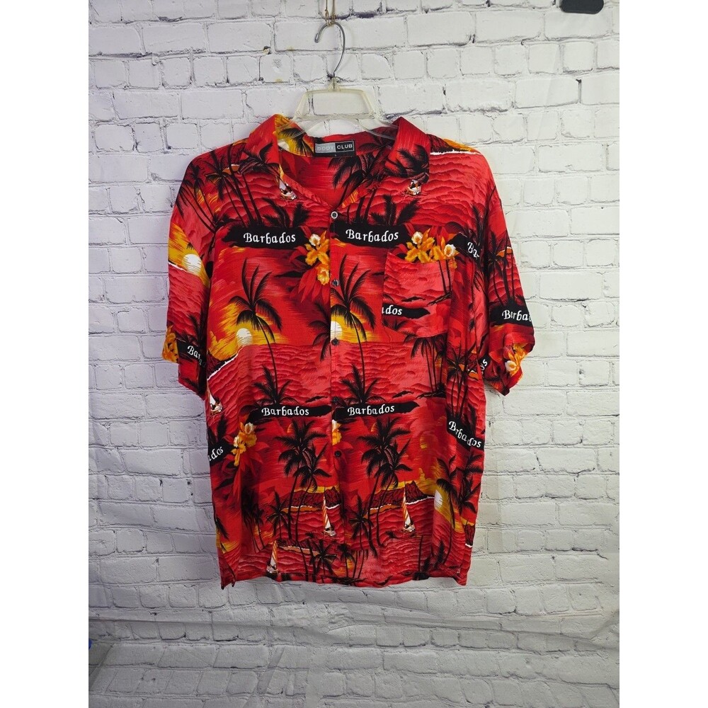 Body Club Men's Men's Large Red  Hawaiian Aloha Button Up Tropical Shirt